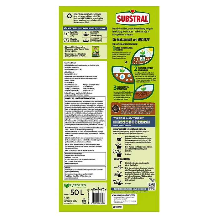 Substral Universalerde - Nettovolumen: 50 l, Torffrei - Substral Universal Erde: Ideal für die Wurzelbildung und Pflanzenentwicklung in Töpfen und im Freiland. Torffreie Formel für gesundes Wachstum.