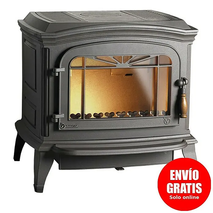 Invicta Estufa de leña Bradford - 9 kW, Volumen de calefacción: 270 m³, Antracita - Estufa de leña Invicta gris con puerta de cristal y diseño decorativo. Proporciona calor y es un atractivo visual.