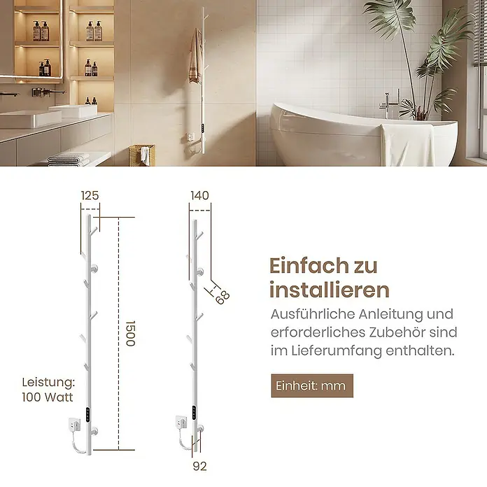Emke Elektro-Badheizkörper Smart Steuerung Handtuchwärmer - B x H: 12,5 x 150 cm