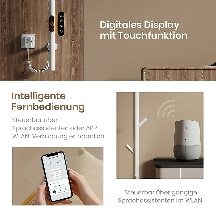 Emke Elektro-Badheizkörper Smart Steuerung Handtuchwärmer - B x H: 12,5 x 150 cm