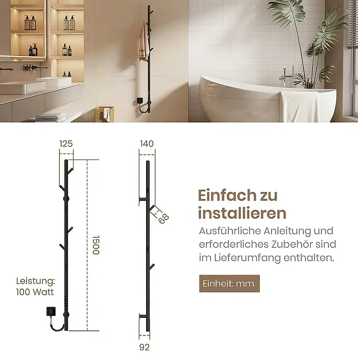 Emke Elektro-Badheizkörper Smart Steuerung Handtuchwärmer - B x H: 12,5 x 150 cm