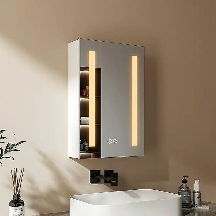 Emke LED-Spiegelschrank Lunia - B x H: 40 x 60 cm, Aluminium, Weiß