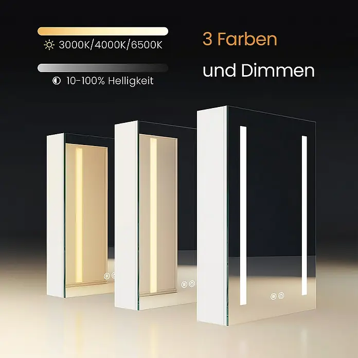 Emke LED-Spiegelschrank Lunia - B x H: 50 x 70 cm, Aluminium, Weiß - Weißer Badspiegelschrank mit verstellbarer LED-Beleuchtung in warmen, neutralen und kühlen Tönen, plus dimmbarer Helligkeit.