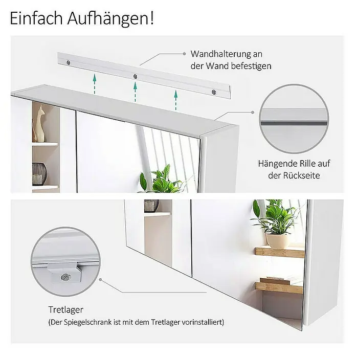 Emke Spiegelschrank Nexus - B x H: 60 x 65 cm, Aluminium, Weiß - Weißer Spiegelschrank mit Wandhalterung und Aufhängerille zur einfachen Montage.