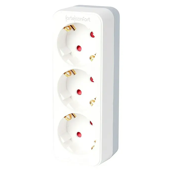 Arte confort Ladrón triple - Blanco, 3 ud., 16 A - Una regleta blanca Arte Confort con tres enchufes, ideal para interiores, presenta una solución práctica para más conexiones de alimentación.