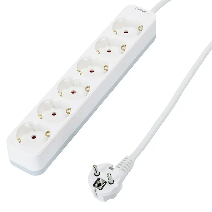 Arte confort Base de enchufe múltiple - x 6, Blanco, 1,5 m, IP20, Sin interruptor - Regleta de alimentación con cinco enchufes y un cable blanco con enchufe europeo para el estándar europeo.