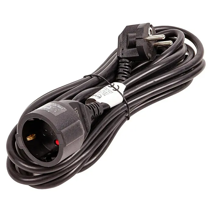 Arte confort Alargo - 5 m, Negro, IP20, H05VV-F - Cable de extensión negro con enchufe y toma de tierra, enrollado para facilitar su uso y almacenamiento, presentado por su diseño.