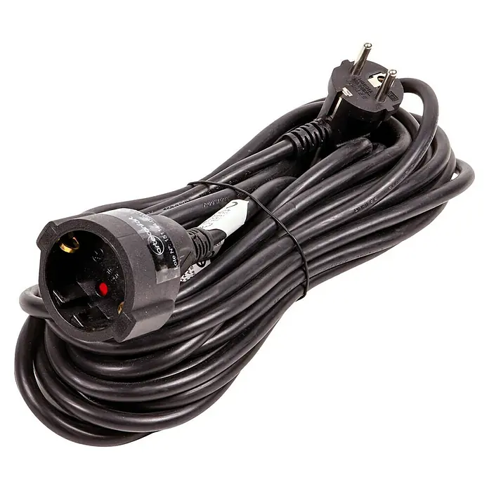 Arte confort Alargo - 10 m, Negro, IP20, H05VV-F - Alargador negro enrollado con enchufe y toma de tierra para un uso interior flexible y práctico.