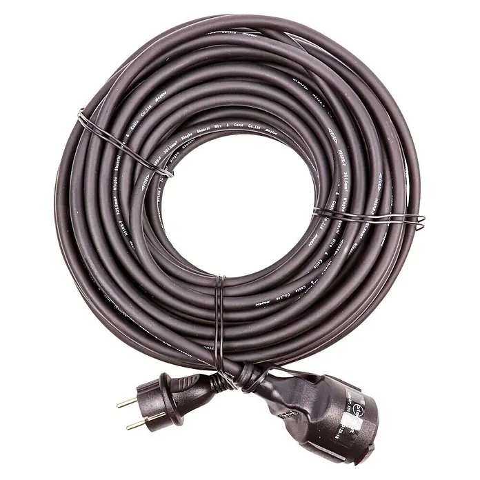 Arte confort Alargo impermeable - 10 m, Negro, IP44, H05RR-F - Cable de extensión negro enrollado con enchufe y toma de corriente para uso flexible en interiores y exteriores.