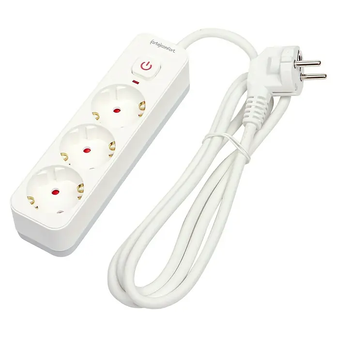 Arte confort Base de enchufe múltiple - x 3, Blanco, 20,9 m, Con interruptor - Una regleta blanca artecomfort con tres enchufes y un cable blanco con enchufe europeo. Ideal para uso interior.