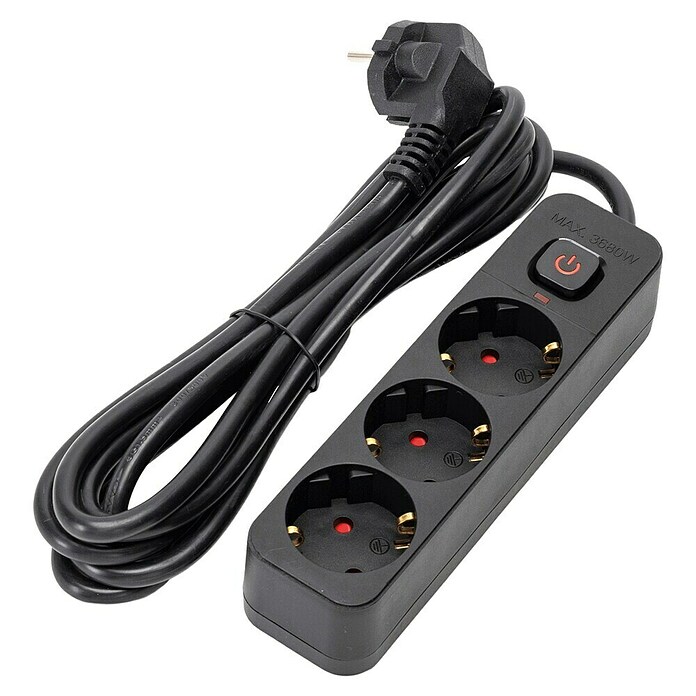 Arte confort Base de enchufe múltiple (x 3, Negro, 20,9 m, Con interruptor) | BAUHAUS