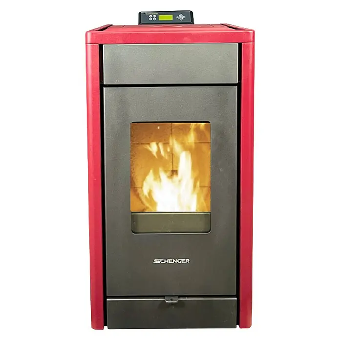 SCHENGER Pelletofen HP07 - 8 kW, Raumheizvermögen: 160 m³, 0,9 kg/h, Farbe Verkleidung: Rot