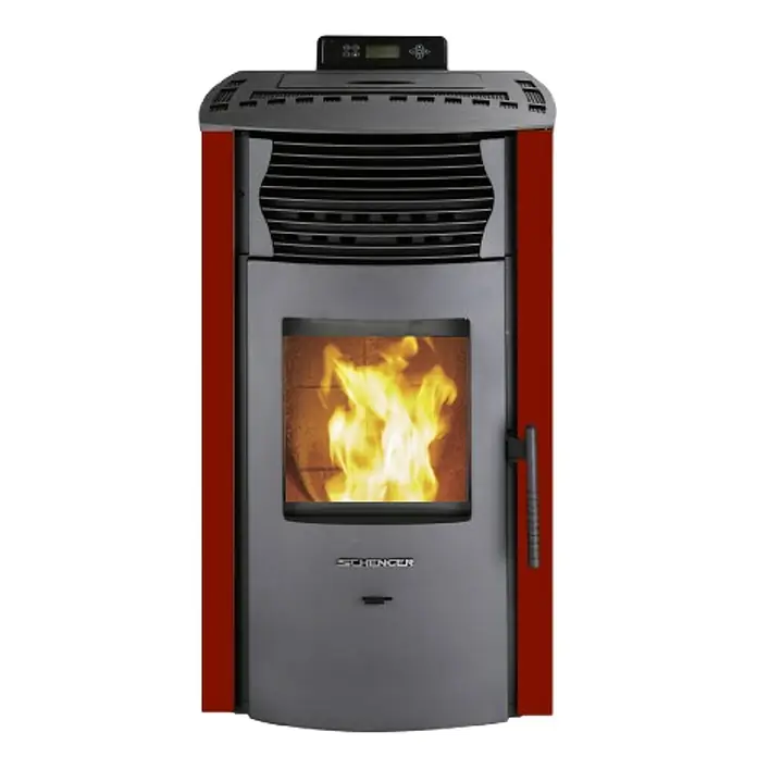 SCHENGER Pelletofen HP51 - 8,8 kW, Raumheizvermögen: 160 m³, 0,9 kg/h, Farbe Verkleidung: Rot