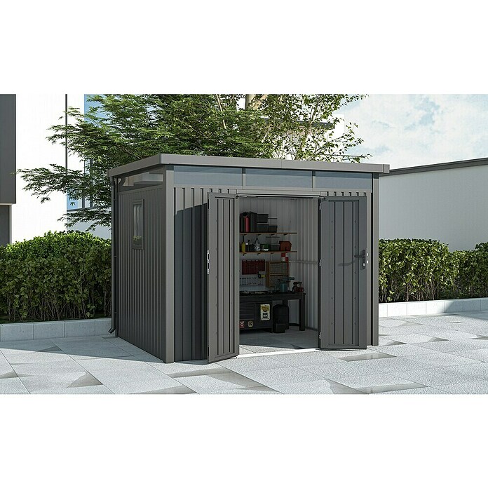 Gardol Gerätehaus Cubus Max (Außenmaß inkl. Dachüberstand (B x T): 294 x 230 cm, Stahl, Schwarz) | BAUHAUS