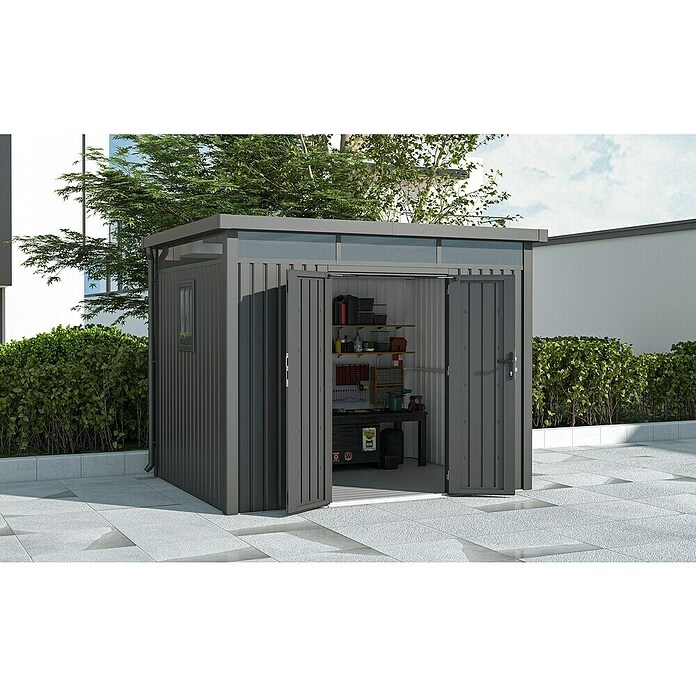 Gardol Gerätehaus Cubus Max (Außenmaß inkl. Dachüberstand (B x T): 294 x 230 cm, Stahl, Schwarz) | BAUHAUS