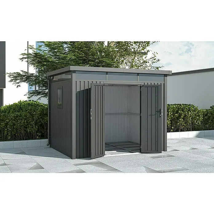 Gardol Gerätehaus Cubus Max - Außenmaß inkl. Dachüberstand (B x T): 294 x 230 cm, Stahl, Schwarz - Stabile Gerätehaus mit Doppeltür und Fenster, ideal zur Aufbewahrung von Gartengeräten und Werkzeugen im Außenbereich.