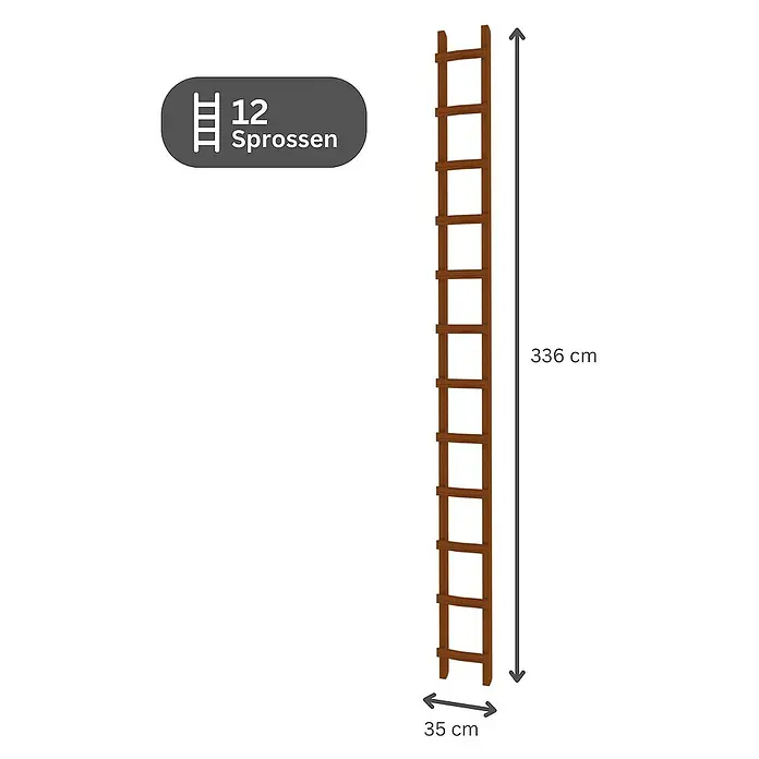 Proregal Dachleiter mit 12 Sprossen - Anzahl Tritte: 12 Stk., Holz - Braune Holzleiter mit 12 Sprossen, 336 cm hoch und 35 cm breit.