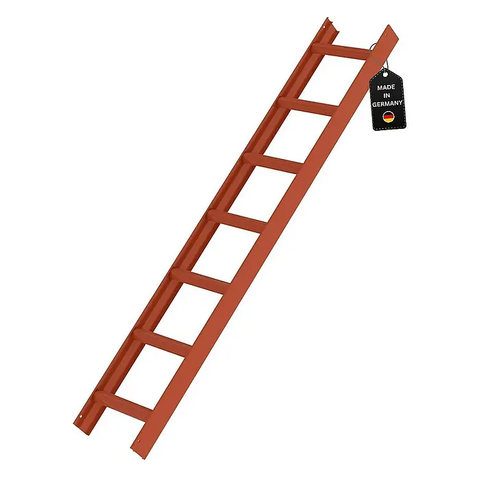 Proregal Dachleiter mit 7 Sprossen - Anzahl Tritte: 7 Stk., Belastbarkeit: 150 kg, Aluminium - Rotbraune Leiter mit Sprossen und einem "Made in Germany" Etikett.