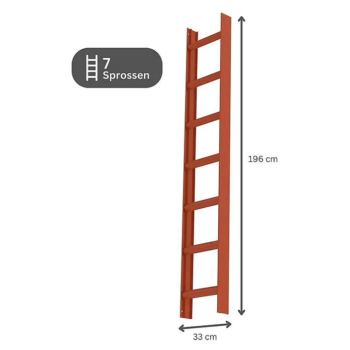 Proregal Dachleiter mit 7 Sprossen - Anzahl Tritte: 7 Stk., Belastbarkeit: 150 kg, Aluminium - Rostbraune Leiter mit 7 Sprossen, 196 cm hoch und 33 cm breit.
