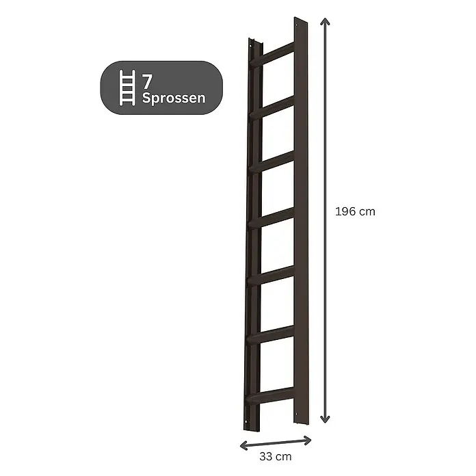 Proregal Dachleiter mit 7 Sprossen - Anzahl Tritte: 7 Stk., Belastbarkeit: 150 kg, Aluminium - Dunkelbraune Leiter mit 7 Sprossen, 196 cm hoch und 33 cm breit.