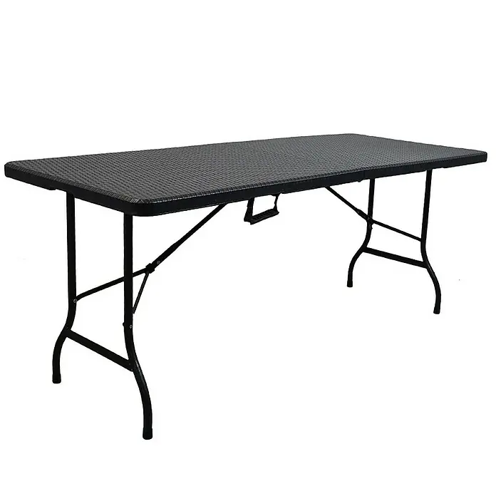Chefgastro Gartentisch Buffettisch klappbar aus Kunststoff mit Tragegriff, für 8 Personen - L x B x H: 74 x 180 x 74 cm, Viereckig, Rattan Optik, Schwarz