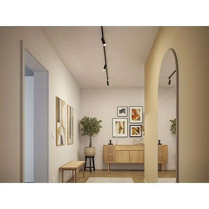 Paulmann URail LED-Schienensystem Set - Schwarz matt, 100 cm, Nicht Dimmbar, Anzahl Leuchtmittel: 3 Stk. - Ein stilvoller Flur mit einer modernen Deckenleuchte. Die Leuchte sorgt für eine angenehme Beleuchtung und setzt Akzente im Raum.