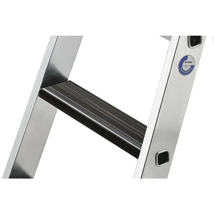 Proregal Doppel-Stehleiter beidseitig begehbar - Anzahl Tritte: 12 Stk., Arbeitshöhe: 2.900 mm, Belastbarkeit: 150 kg, Aluminium - Silberne Aluminiumleiter mit schwarzer, gerippter Anti-Rutsch-Stufe für sicheren Aufstieg.
