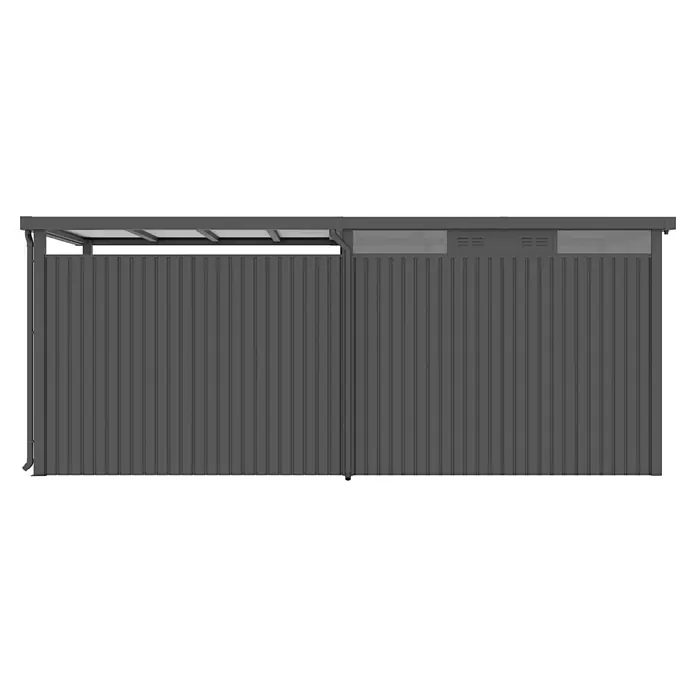 Gardol Rück- & Seitenwand Cubus - Höhe: 190 cm, Passend für: Gardol Gerätehaus-Anbau Cubus & Cubus Max - Ansicht einer modernen, grauen Gerätebox mit Lamellenstruktur und Belüftungsöffnungen, ideal zur Aufbewahrung im Außenbereich und zur Gartenorganisation.