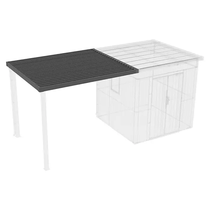 Gardol Anbau-Dach Cubus - 275 x 230 cm, Stahl, Schwarz, Passend für: Gardol Gerätehaus Cubus - Eine Darstellung eines Outdoor-Produktes, das eine Überdachung und eine Struktur kombiniert, ideal für den Gartenbereich.