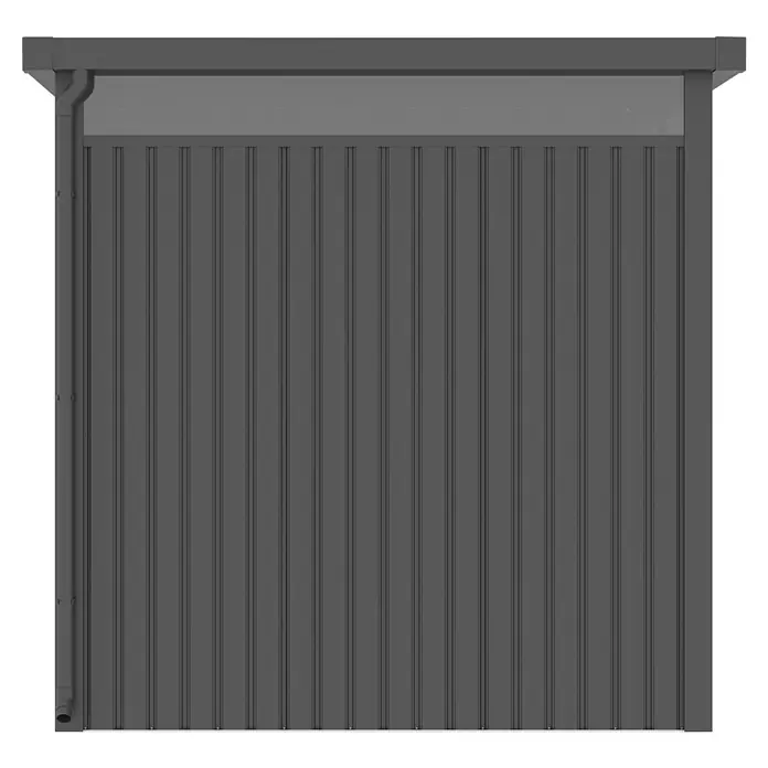 Gardol Rück- & Seitenwand Milchglas-Optik Cubus - Höhe: 190 cm, Passend für: Gardol Gerätehaus-Anbau Cubus & Cubus Max - Ansicht einer grauen, vertikal geriffelten Metallwand, die ein modernes und schlichtes Design aufweist.