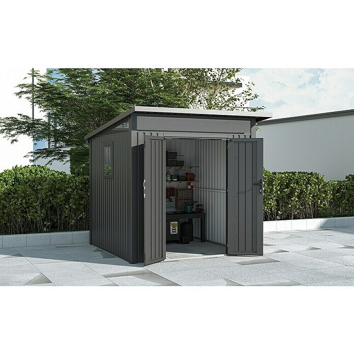 Gardol Gerätehaus Style Midi (Außenmaß inkl. Dachüberstand (B x T): 225 x 253 cm, Stahl, Schwarz) | BAUHAUS