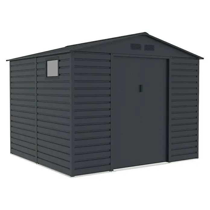 Gardol Gerätehaus Easy One Max - Außenmaß inkl. Dachüberstand (B x T): 277 x 259 cm, Stahl, Anthrazit - Dunkelgrauer Metall-Gartenschuppen mit Fenster und Tür zur Aufbewahrung von Gartengeräten und Werkzeugen im Außenbereich.