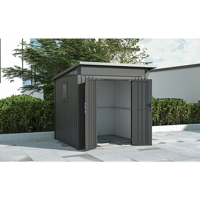 Gardol Gerätehaus Style Midi (Außenmaß inkl. Dachüberstand (B x T): 225 x 253 cm, Stahl, Schwarz) | BAUHAUS