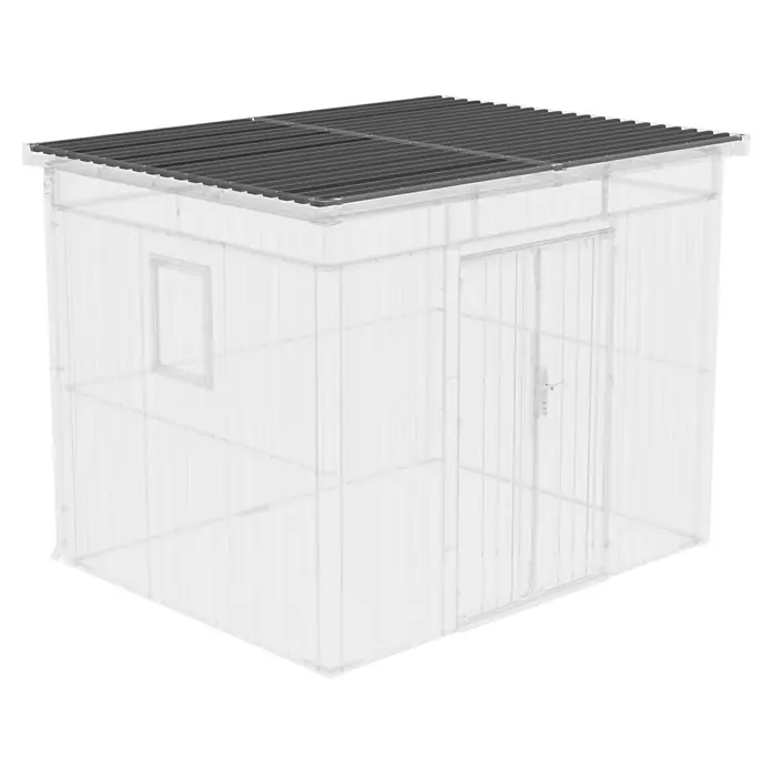 Gardol Ersatz-Dachplatte Cubus Max - Passend für: Gardol Gerätehaus Cubus Max - Abbildung eines Metallgerätehauses mit Doppeltür und Fenster, ideal für die Aufbewahrung von Gartengeräten und Werkzeugen.