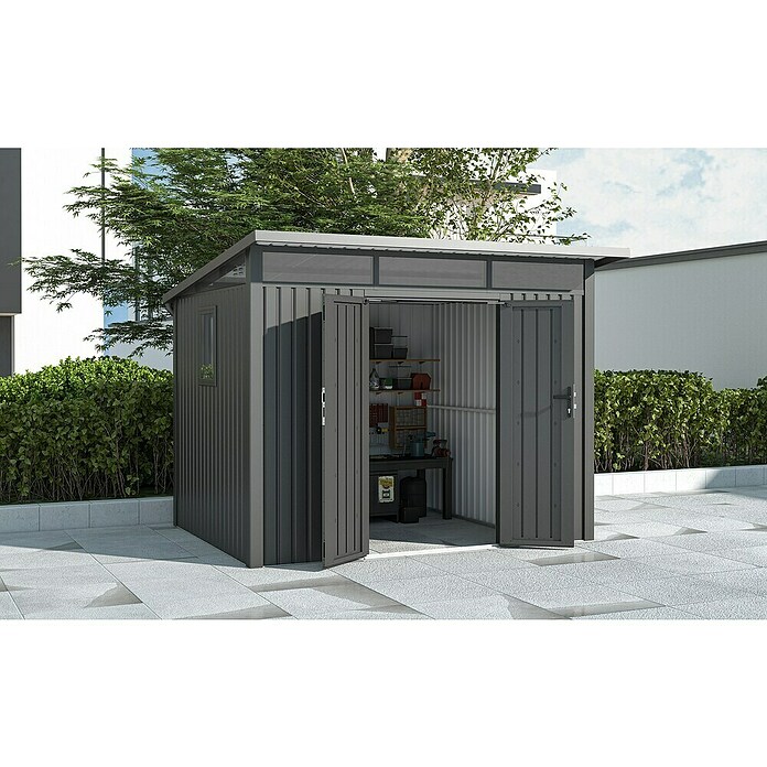 Gardol Gerätehaus Style Max (Außenmaß inkl. Dachüberstand (B x T): 289 x 253 cm, Stahl, Schwarz) | BAUHAUS