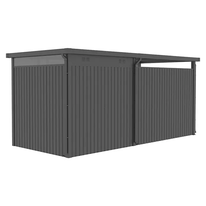 Gardol Rück- & Seitenwand Cubus - Höhe: 190 cm, Passend für: Gardol Gerätehaus-Anbau Cubus & Cubus Max - Dieses Bild zeigt ein modernes Gerätehaus in Anthrazit, das sich ideal für die Aufbewahrung von Gartengeräten und Werkzeugen eignet.