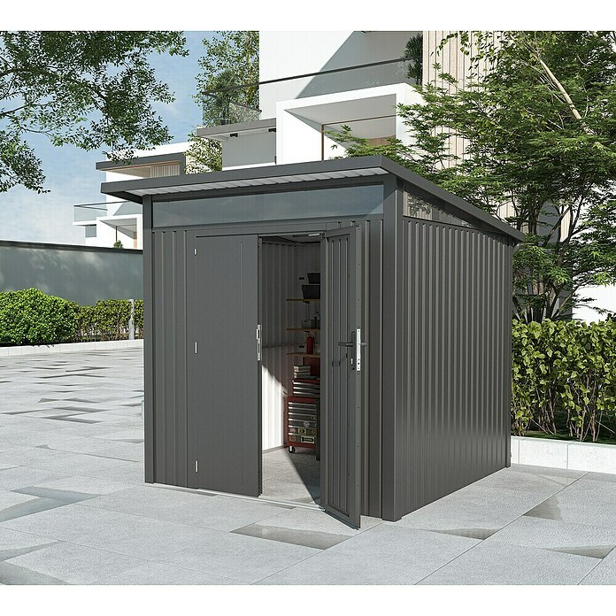 Gardol Gerätehaus Style Midi (Außenmaß inkl. Dachüberstand (B x T): 225 x 253 cm, Stahl, Schwarz) | BAUHAUS