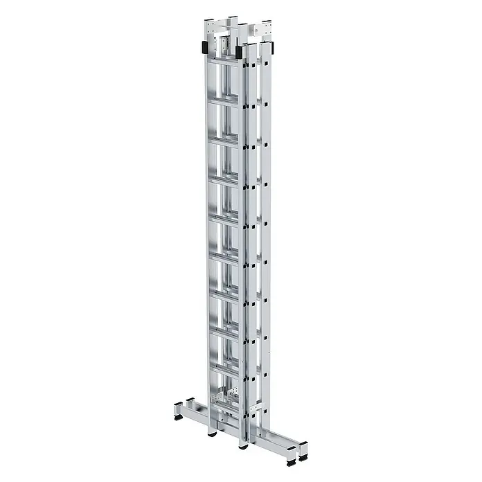 Proregal Doppel-Stehleiter 4-teilig - Anzahl Tritte: 40 Stk., Arbeitshöhe: 6.000 mm, Belastbarkeit: 150 kg, Aluminium - Vielseitige silberne Aluminium-Mehrzweckleiter mit breitem Standfuß für Stabilität und schwarzen Antirutschfüßen.