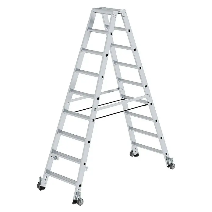 Proregal Doppel-Stehleiter beidseitig begehbar - Anzahl Tritte: 18 Stk., Arbeitshöhe: 3.600 mm, Belastbarkeit: 150 kg, Aluminium