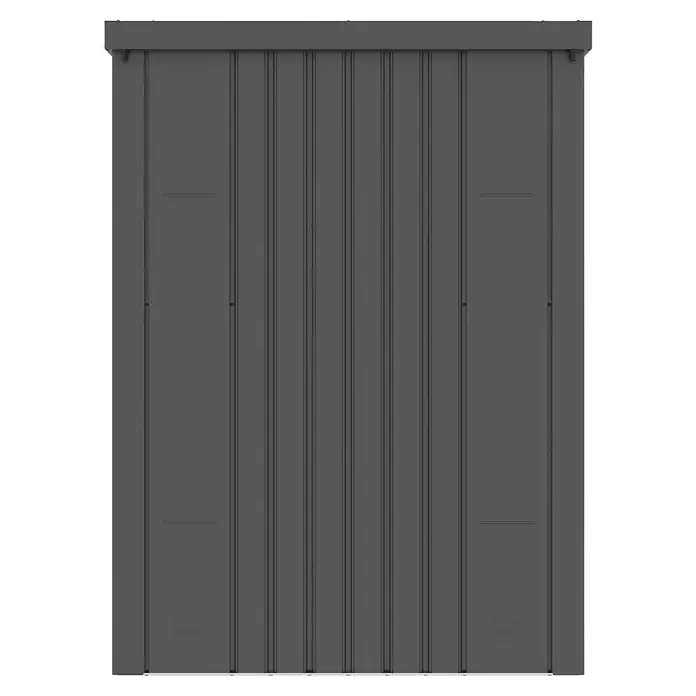 Gardol Geräteschrank Prime - Außenmaß inkl. Dachüberstand (B x T): 133 x 90 cm, Schwarz - Graue Gartenhauswand mit vertikalen Paneelen und schlichtem Design, ideal für Ordnung im Außenbereich.