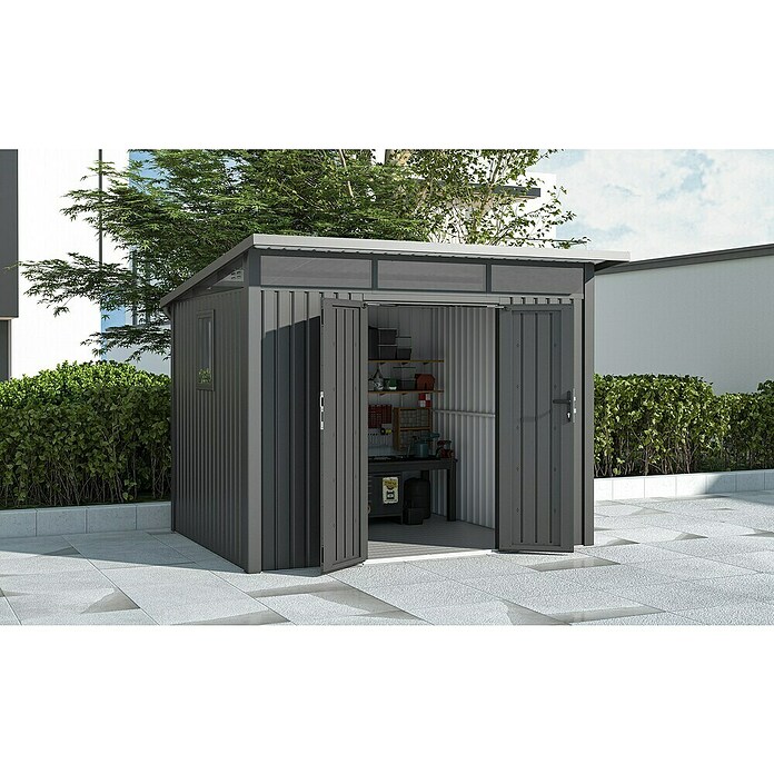 Gardol Gerätehaus Style Max (Außenmaß inkl. Dachüberstand (B x T): 289 x 253 cm, Stahl, Schwarz) | BAUHAUS