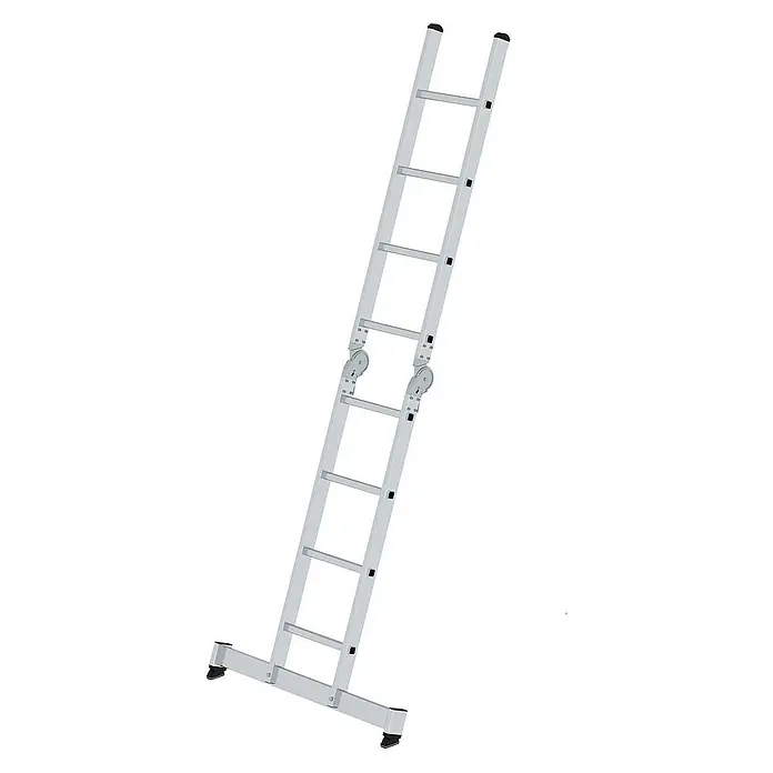 Proregal Doppel-Stehleiter 2-teilig - Anzahl Tritte: 8 Stk., Arbeitshöhe: 3.600 mm, Belastbarkeit: 150 kg, Aluminium - Eine silberne Mehrzweckleiter mit breiter Basis, Gelenkabschnitten für vielseitigen Einsatz.