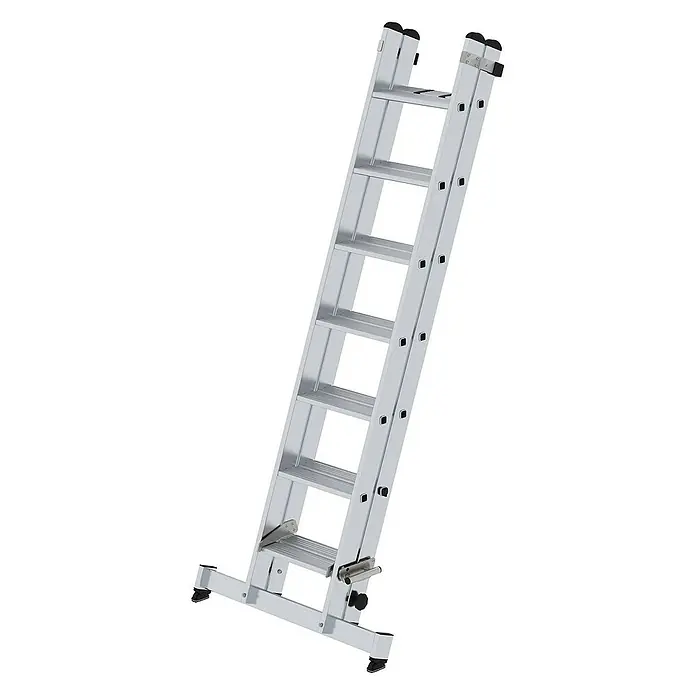 Proregal Schiebeleiter 2-teilig - Anzahl Tritte: 14 Stk., Arbeitshöhe: 4.400 mm, Belastbarkeit: 150 kg, Aluminium - Silberfarbene, ausziehbare Aluminiumleiter mit breitem Stabilisatorfuß.