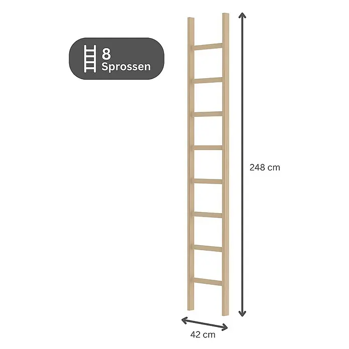 Proregal Anlegeleiter mit 8 Sprossen - Anzahl Tritte: 8 Stk., Arbeitshöhe: 3.500 mm, Belastbarkeit: 150 kg, Holz