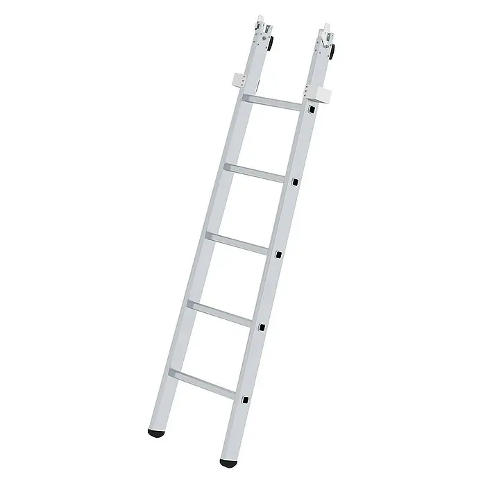 Proregal Anlegeleiter Glasreinigerleiter Mittelteil mit 5 Sprossen - Anzahl Tritte: 5 Stk., Belastbarkeit: 120 kg, Aluminium - Silberne Aluminium-Ausziehleiter mit schwarzen rutschfesten Füßen und oberen Verriegelungsmechanismen.