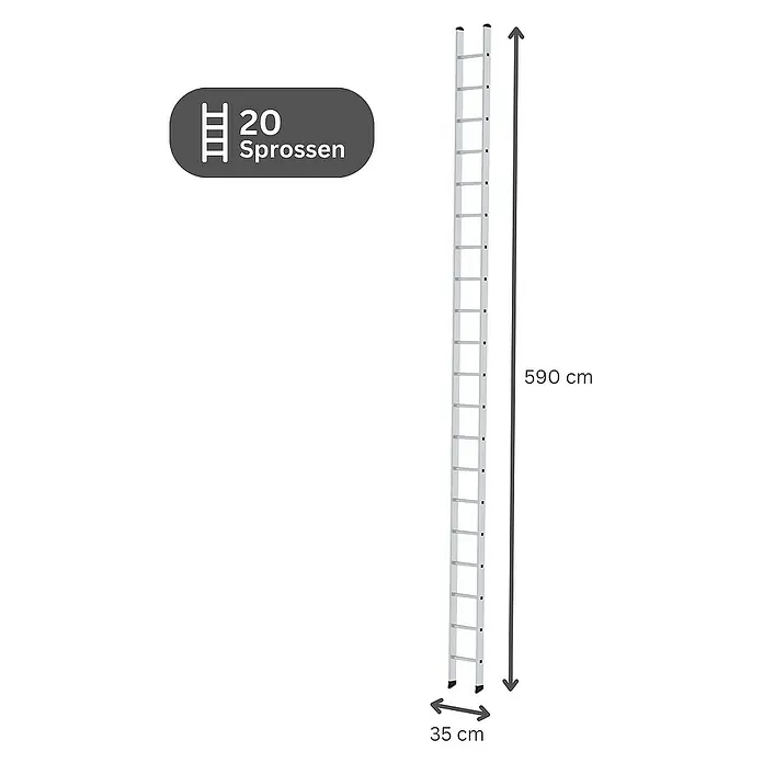 Proregal Anlegeleiter mit 20 Sprossen - Anzahl Tritte: 20 Stk., Arbeitshöhe: 6.400 mm, Belastbarkeit: 150 kg, Aluminium