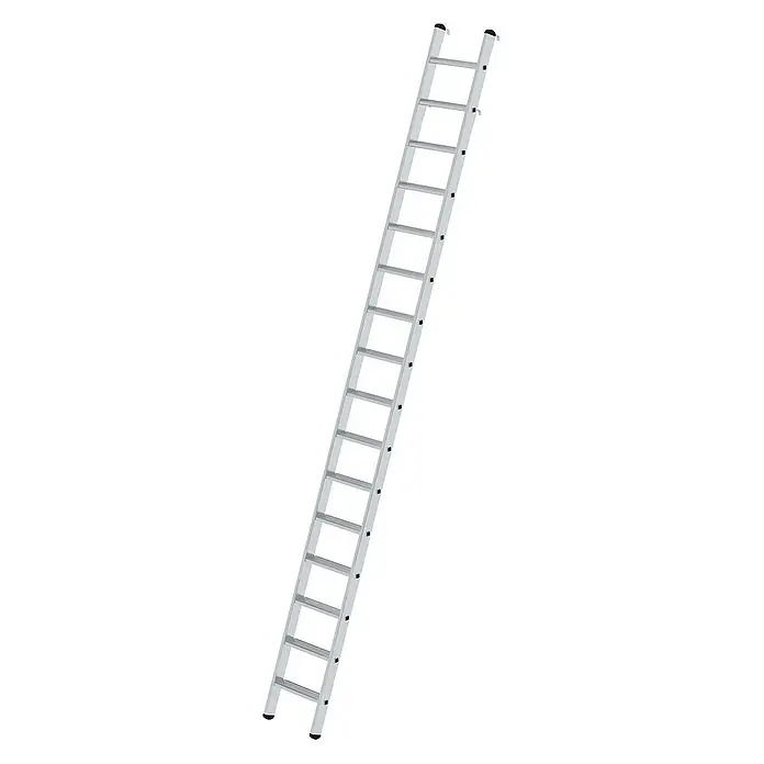 Proregal Anlegeleiter Regalleiter einhängbar - Anzahl Tritte: 8 Stk., Arbeitshöhe: 3.300 mm, Belastbarkeit: 150 kg, Aluminium - Silberne Aluminiumleiter mit schwarzen Endkappen.