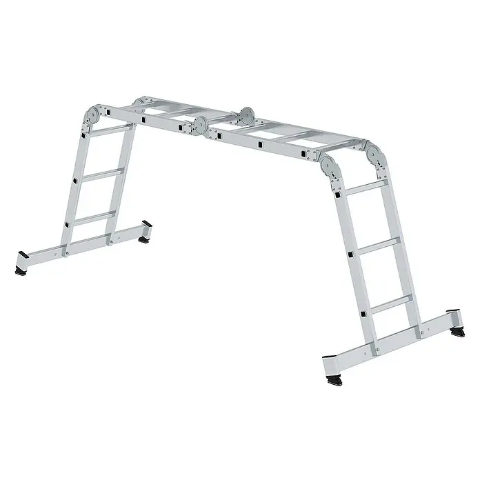 Proregal Mehrzweckleiter 4-teilig - Anzahl Tritte: 6 Stk., Arbeitshöhe: 5.300 mm, Belastbarkeit: 150 kg, Aluminium - Silberfarbene Aluminium-Mehrzweckleiter als Arbeitsplattform mit Klappgelenken.