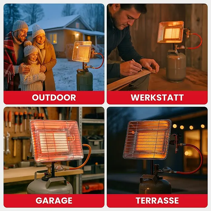Walter Gasheizstrahler Eco - 2,5 kW - 4,2 kW, Piezo-Zündung - Heizstrahler für den Außenbereich, Werkstatt, Garage und Terrasse.