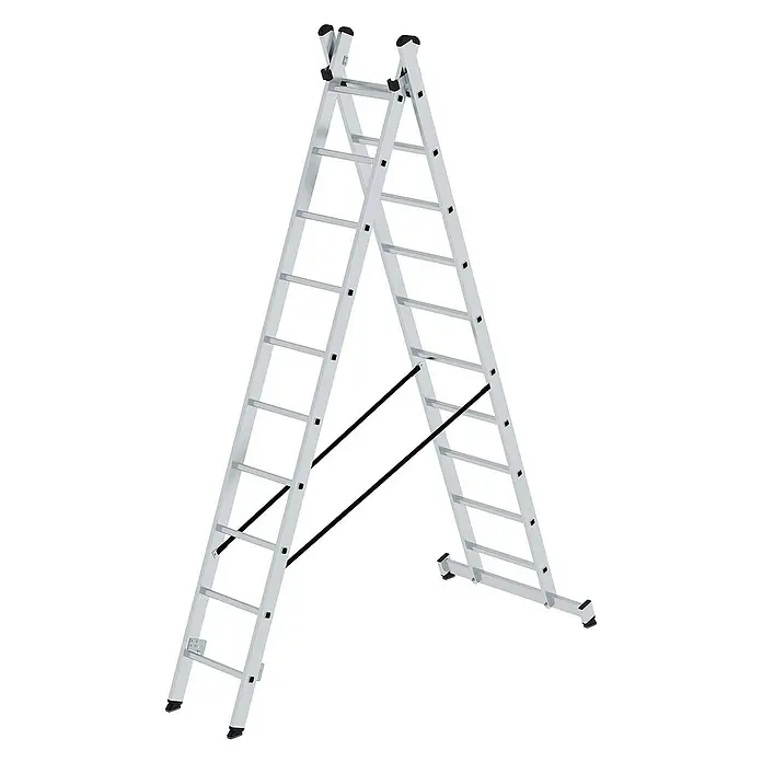 Proregal Mehrzweckleiter 2-teilig - Anzahl Tritte: 20 Stk., Arbeitshöhe: 6.100 mm, Belastbarkeit: 150 kg, Aluminium - Silberfarbene, umwandelbare Aluminium-A-Rahmenleiter, selbststehend.